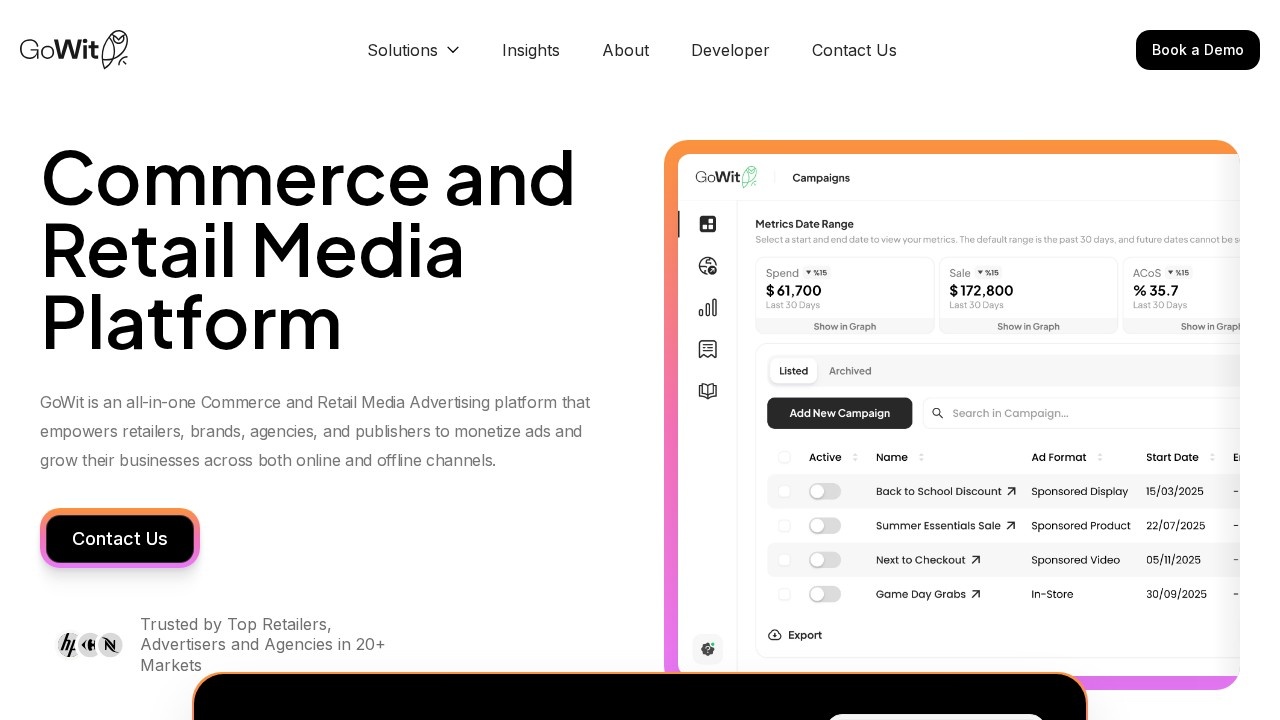 Gowit Retail Media Ads Platform screenshot