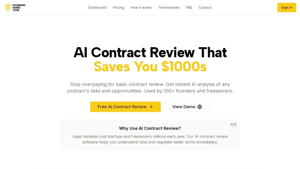 Foundersagree AI Contract Review screenshot